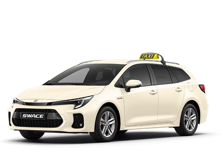 Hellgelber Suzuki Swace mit Taxi-Schild