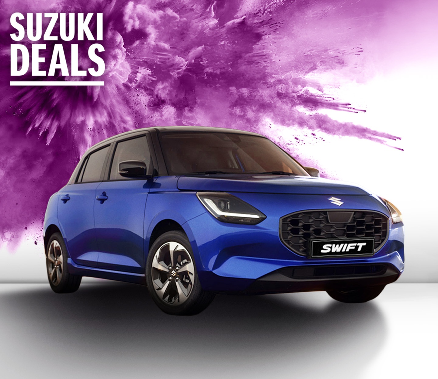 vkf_swift.jpg Suzuki Swift Hybrid vor lila Farbeffekt – Suzuki Deals, Verbrauch 4,4 l/100 km, CO₂-Emission 99 g/km, Klasse C