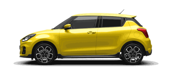 Von der Seite fotografierter Suzuki Swift Sport Hybrid in Champion Yellow.