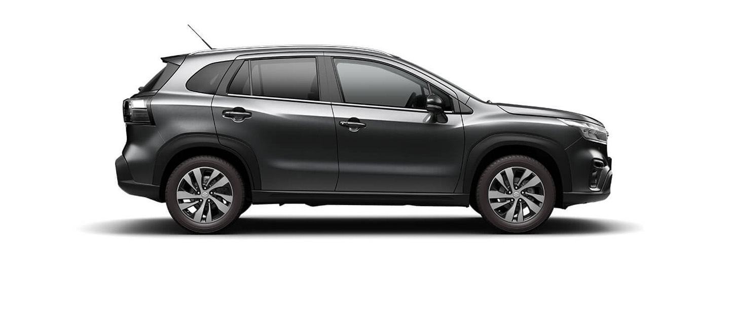 Seitenansicht Suzuki S-Cross mit Abmessungen: 1580 mm hoch, Gesamtlänge 4300 mm, Länge ab Räder 2600 mm