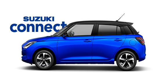 Von der Seite fotografierter Suzuki Swift Hybrid in Frontier Blue Pearl Metallic