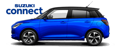 Von der Seite fotografierter Suzuki Swift Hybrid in Blue Pearl Metallic..