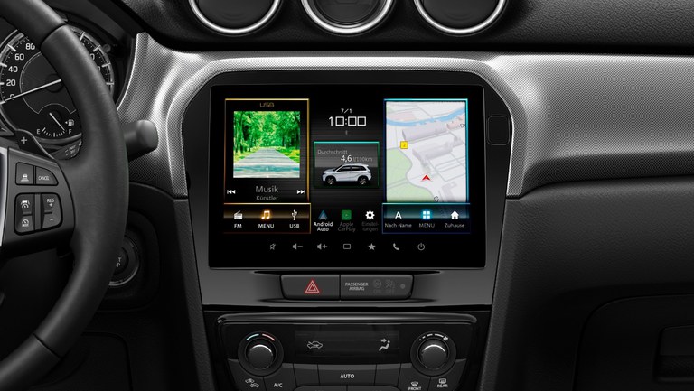 Darstellung der Konnektivität im Farb-Touchscreen des Suzuki Vitara Hybrid.
