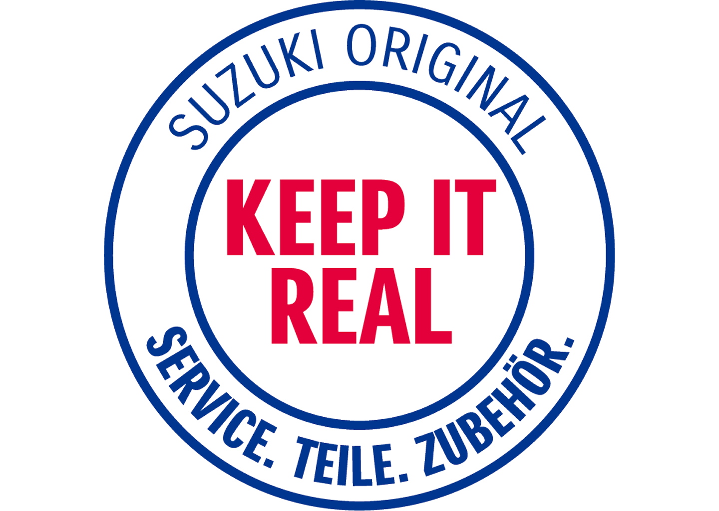 Suzuki Auto Logo mit untenstehendem Text, wo Originalteile und Keep it real, steht