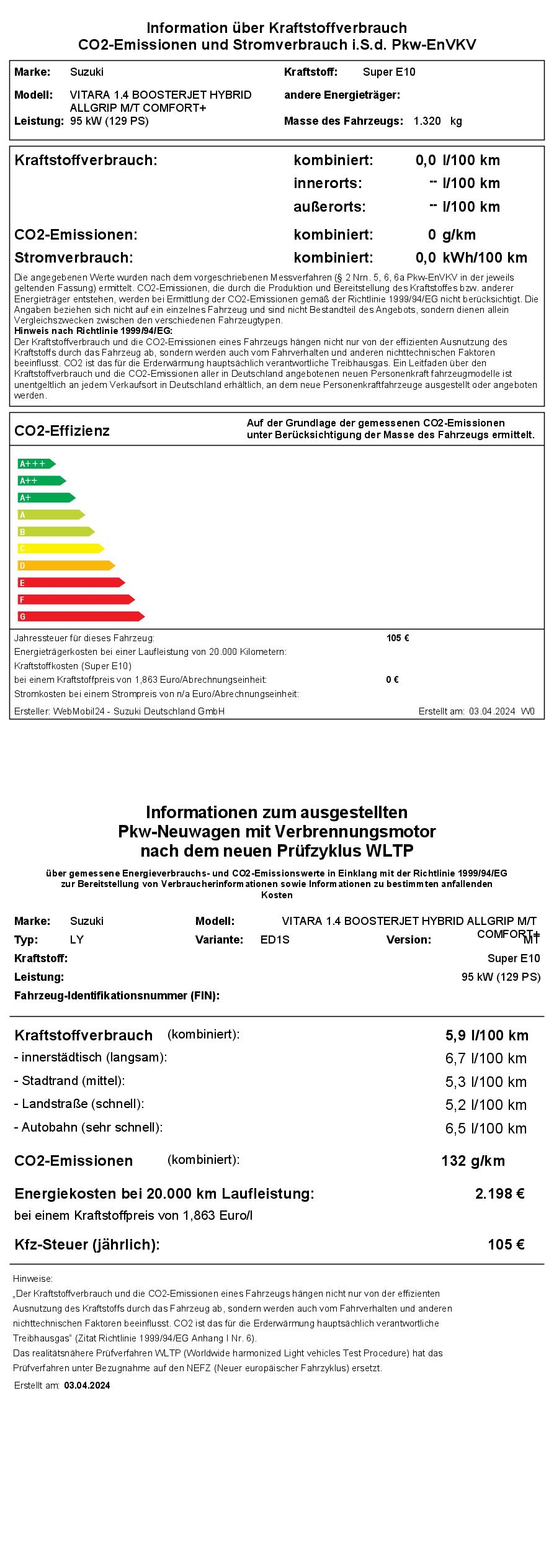 Vitara 5-Türer - 1.4 BOOSTERJET HYBRID ALLGRIP - Comfort+ Energie Label (Bild)