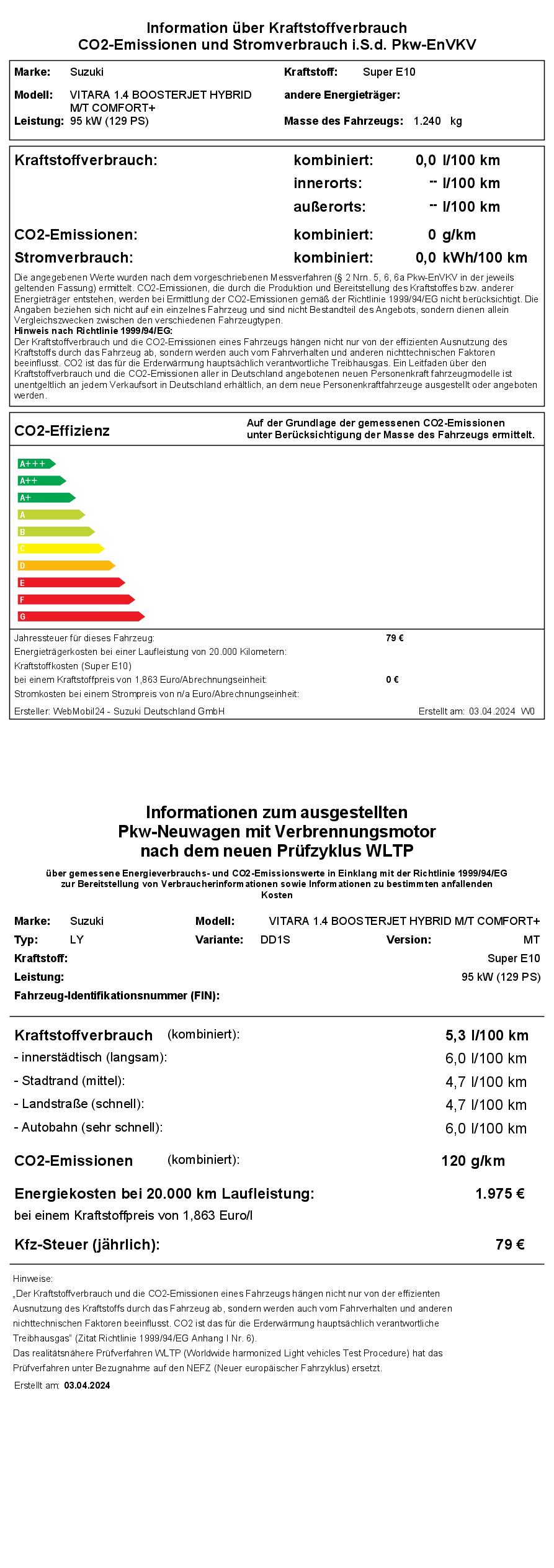 Vitara 5-Türer - 1.4 BOOSTERJET HYBRID - Comfort+ Energie Label (Bild)